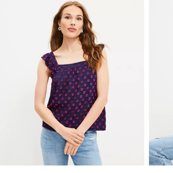 NWOT LOFT Clip Ruffle Square Neck Top - Picture 9 of 9